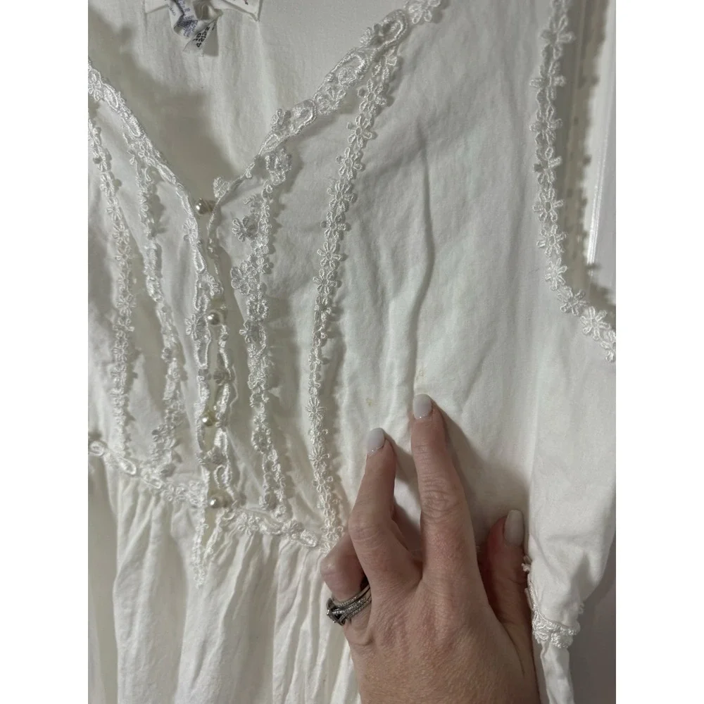 Vtg Victoria's Secret Country Cottons White Nightgown Robe Women's M/L 2pc Set